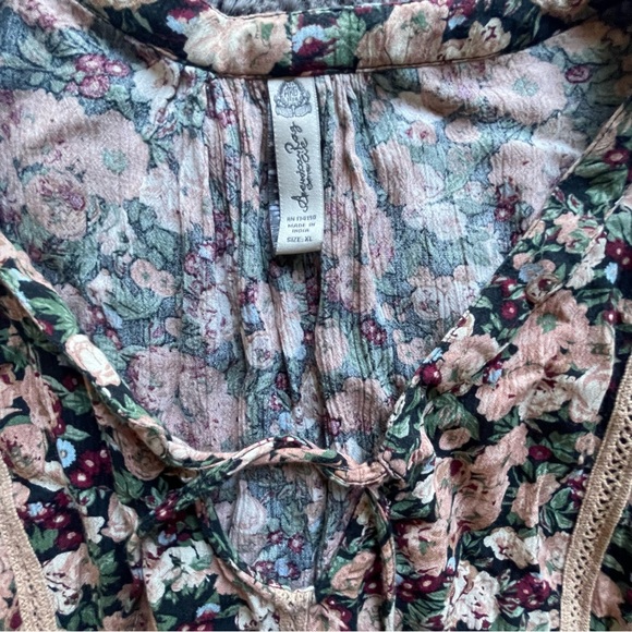 American Rag babydoll boho big bell sleeve TASSLE tie crochet detailing flare - Picture 9 of 9